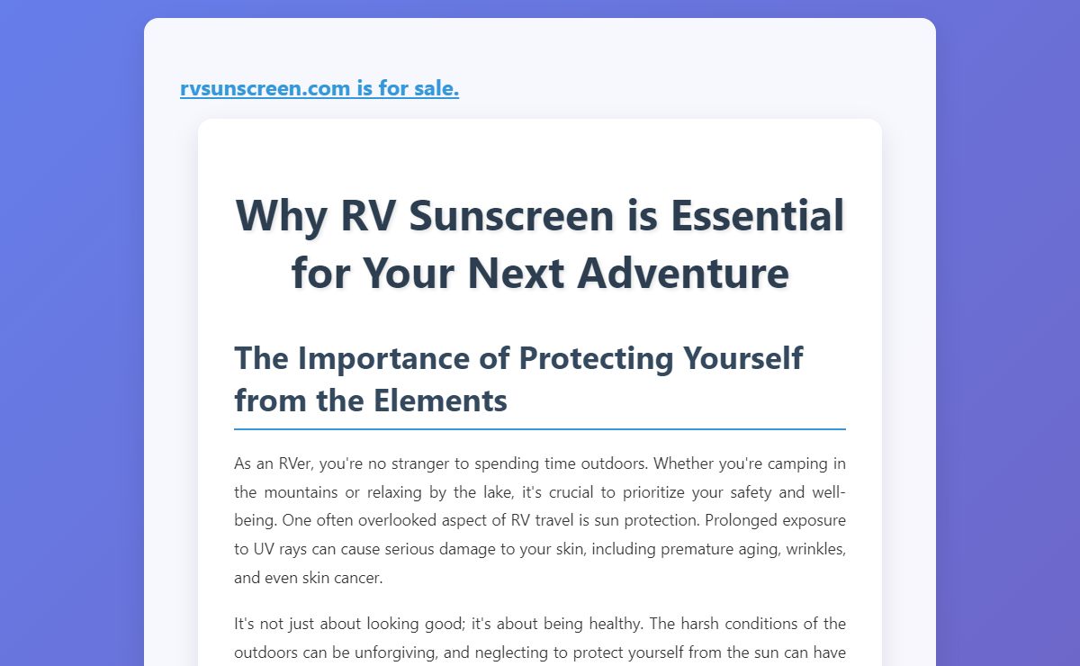 Why RV Sunscreen is Essential for Your Next Adventure