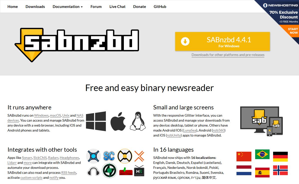 SABnzbd - The free and easy binary newsreader