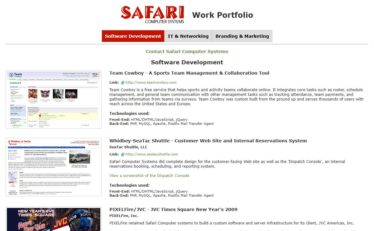 Work Portfolio - Safari Computer Systems