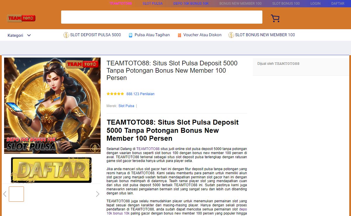 TEAMTOTO88: Situs Slot Pulsa Deposit 5000 Tanpa Potongan Bonus New Member 100 Persen