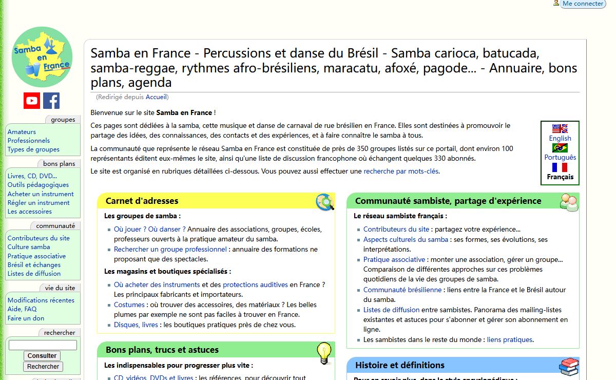 Samba en France - Percussions et danse du Brésil - Samba carioca, batucada, samba-reggae, rythmes afro-brésiliens, maracatu, afoxé, pagode... - Annuaire, bons plans, agenda - Samba en France