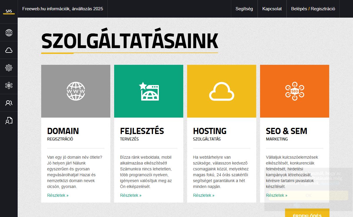Domainregisztráció, hosting és webfejlesztés - SAS