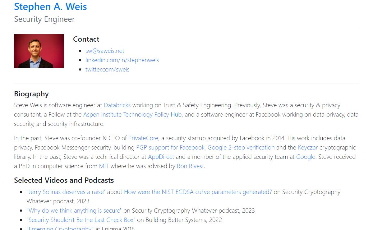 Stephen A. Weis - Security Engineer