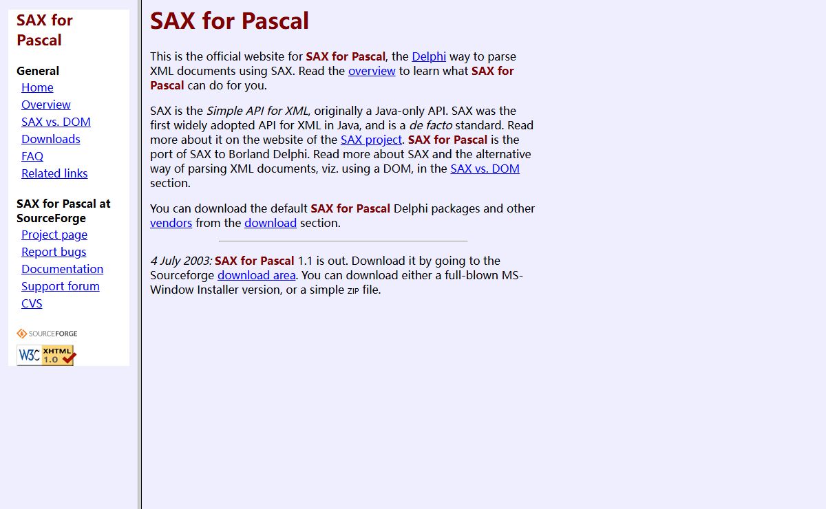 SAX for Pascal and Delphi