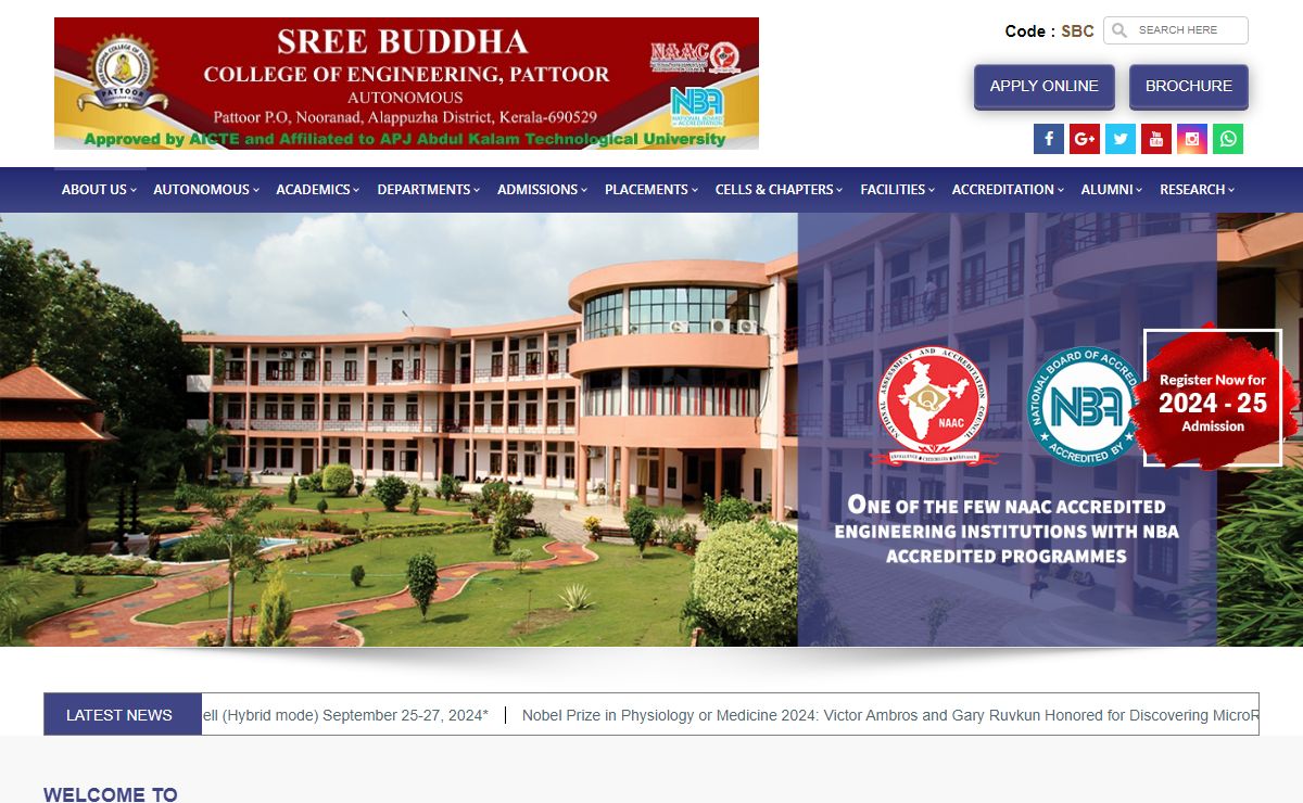SREE BUDDHA COLLEGE OF ENGINEERING, PATTOR P.O, NOORNAD, ALAPPUZHA, KERALA -690529