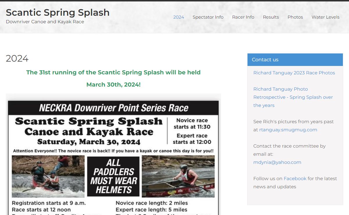 Scantic Spring Splash – Downriver Canoe and Kayak Race