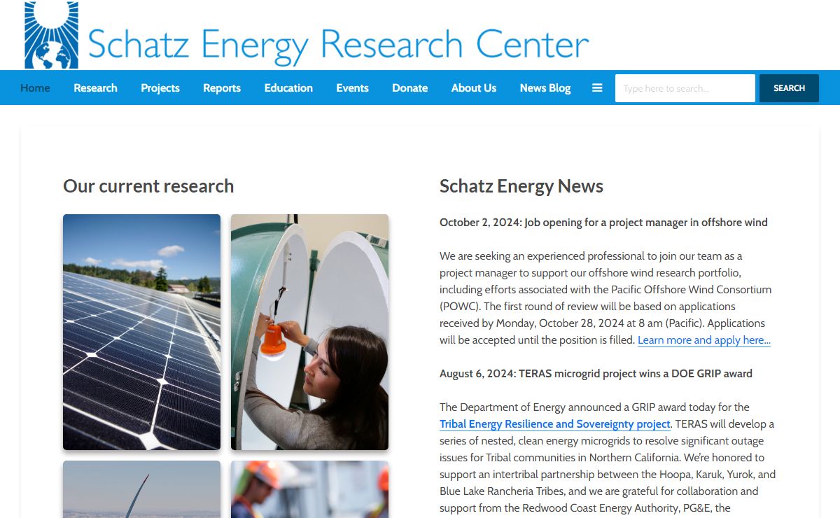 Schatz Energy Research Center – The Schatz Energy Research Center designs and deploys clean energy technologies, and works in research, planning and policy to improve energy access around the globe.