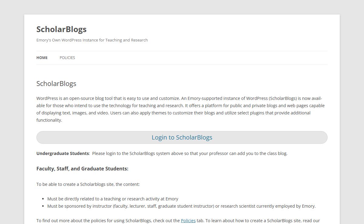 ScholarBlogs | Emory's Own WordPress Instance for Teaching and Research
