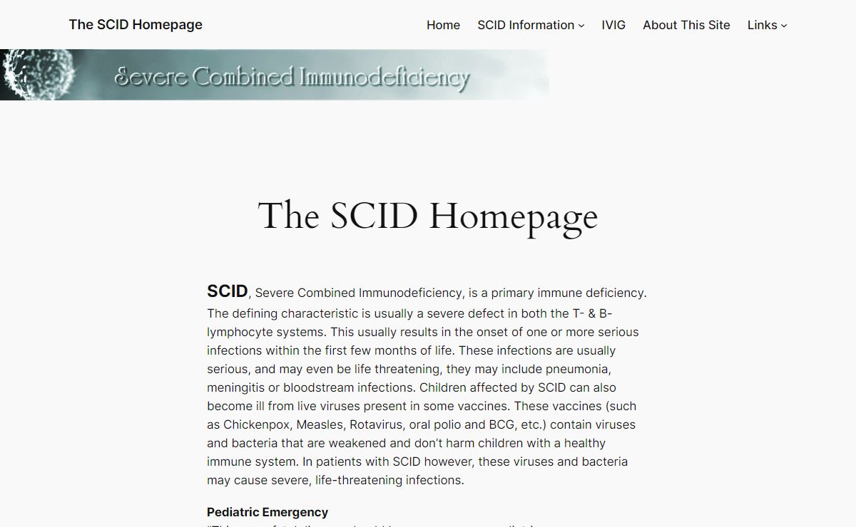 The SCID Homepage – Information on Severe Combined Immune Deficiency Disease