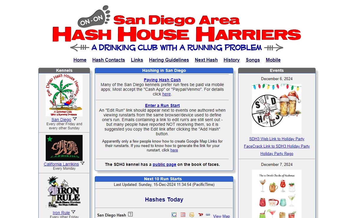 San Diego Area Hash House Harriers, California. A drinking club with a running problem