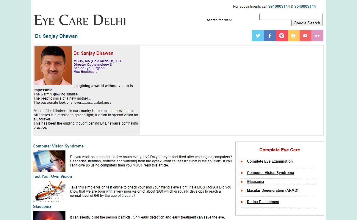 Eye Care Delhi, India - Information on Lasik Cataract Phacoemulsification Glaucoma Squint Retina Lasers by Eye Surgeon / Specialist in Delhi, India