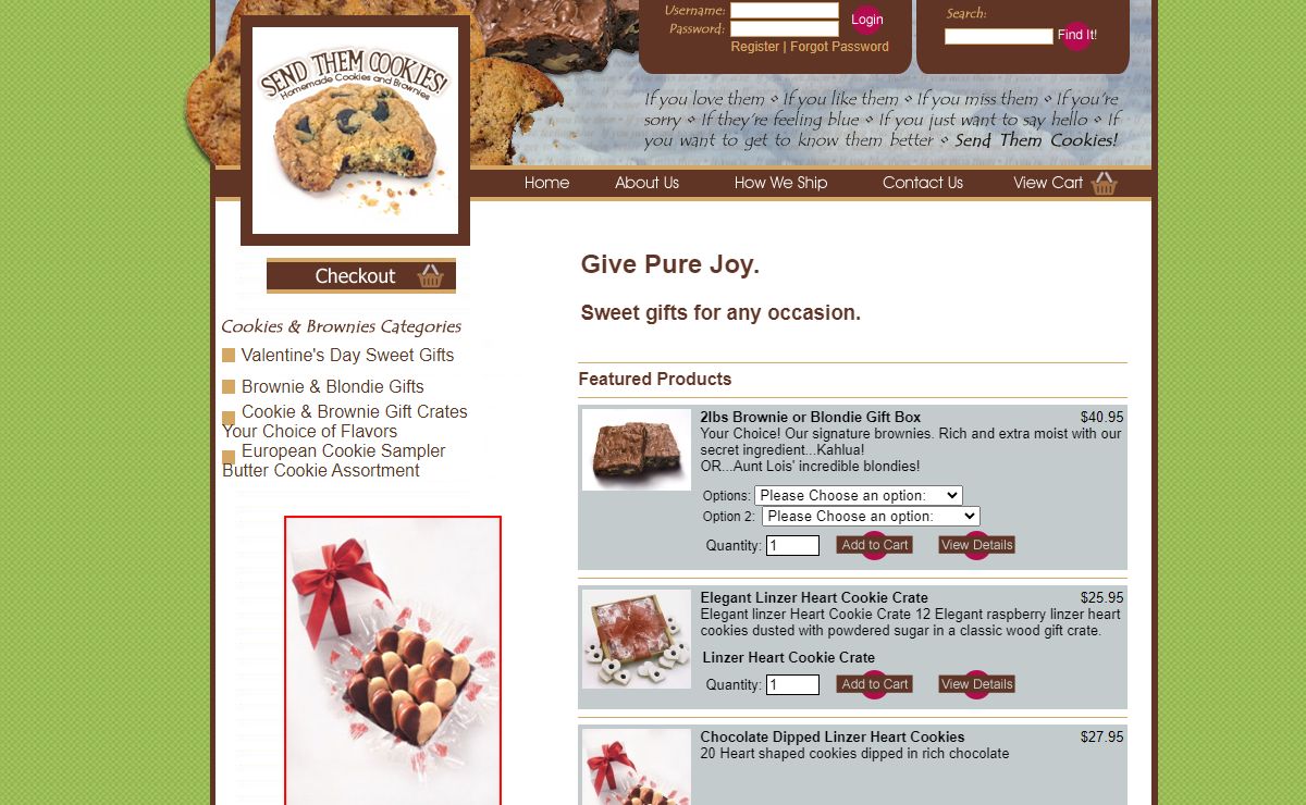 Gourmet Homemade Cookie Gifts | Brownies | Food Gifts for all Occasions | Send Them Cookies