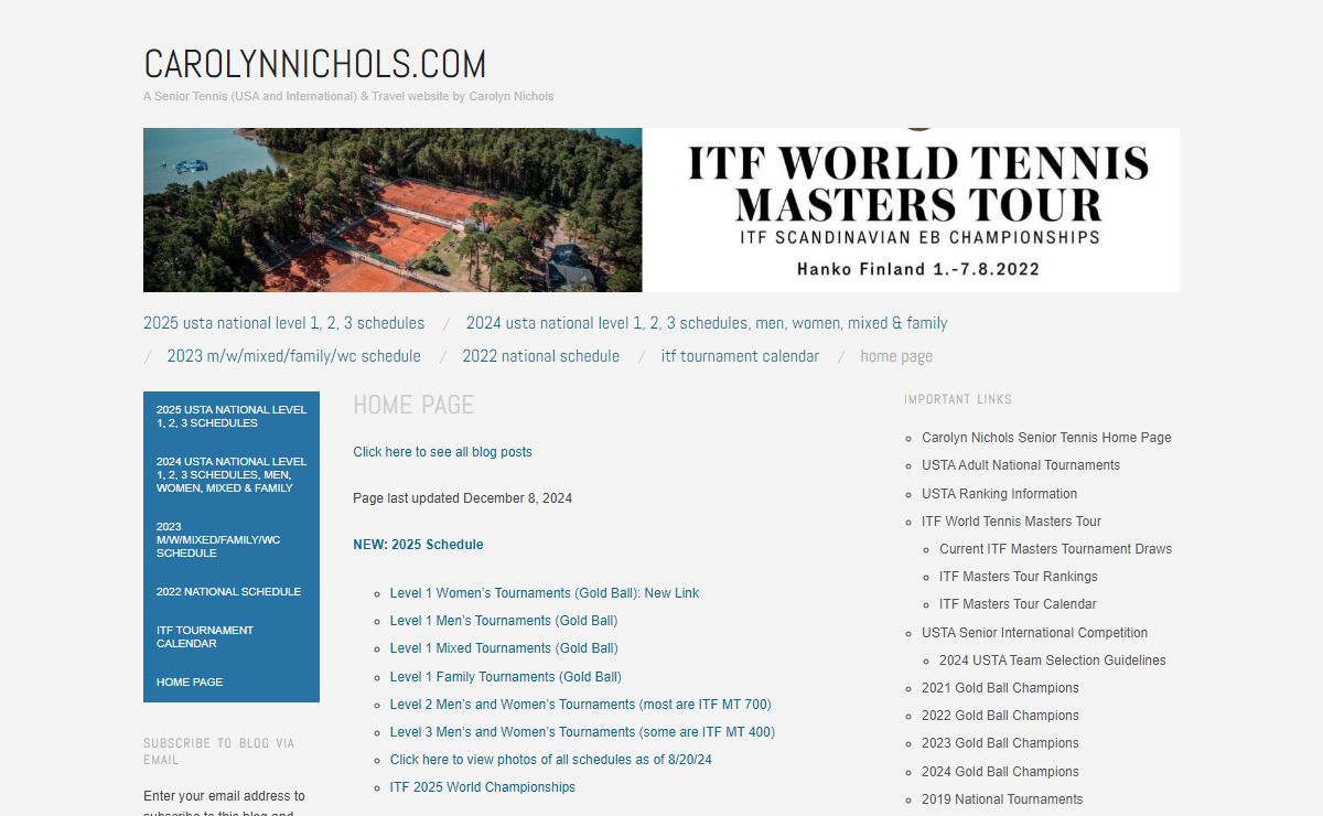 CarolynNichols.com | A Senior Tennis (USA and International) & Travel website by Carolyn Nichols