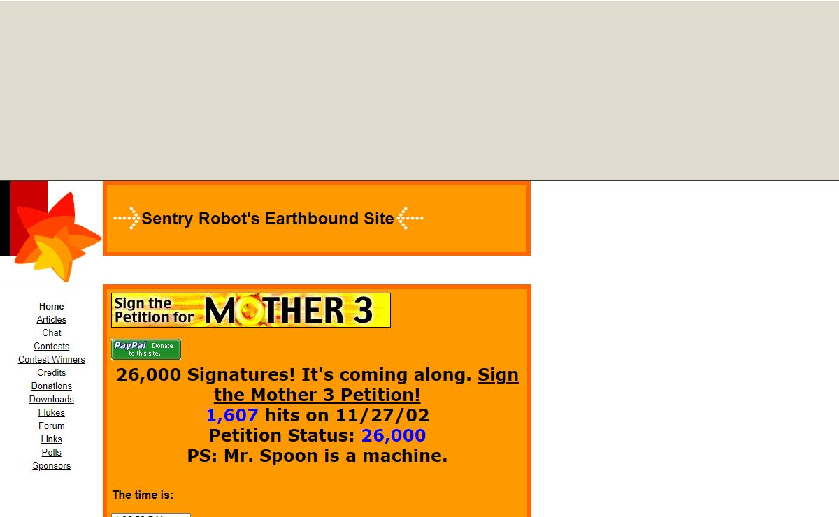 Sentry Robot's Earthbound Site