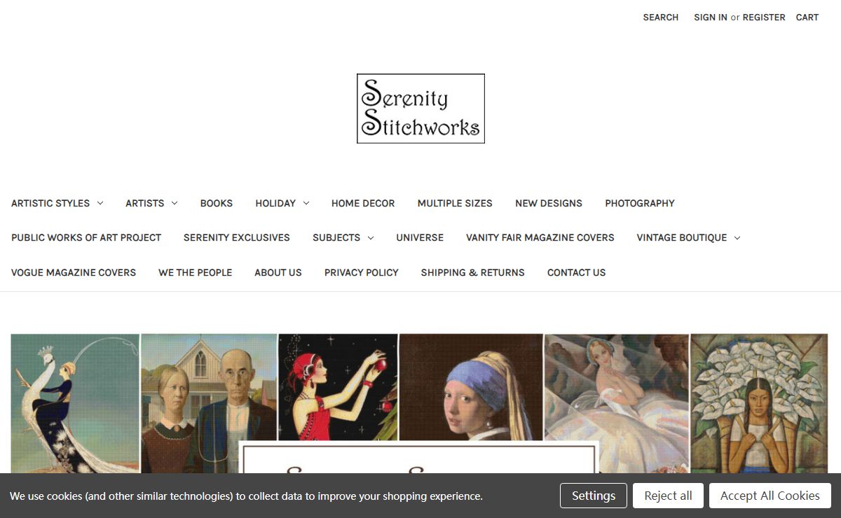Serenity Stitchworks - Fine Art, Full Coverage, PDF, Cross Stitch Patterns