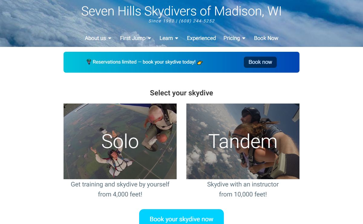 Seven Hills Skydivers of Madison, WI - Skydiving since 1962