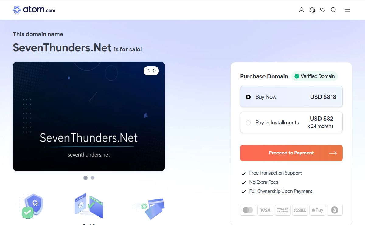 SevenThunders.Net: The domain name SevenThunders.Net is for sale