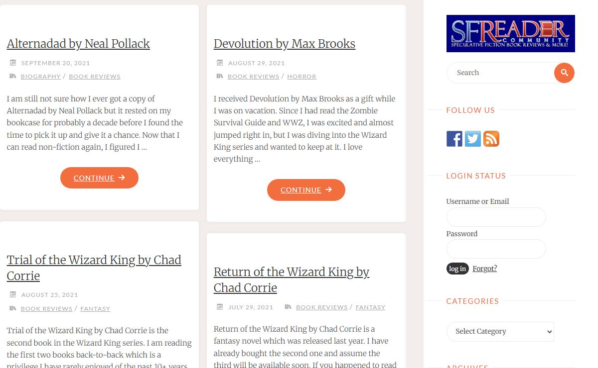 SFReader – Science Fiction, Fantasy, and Horror Book Reviews and More