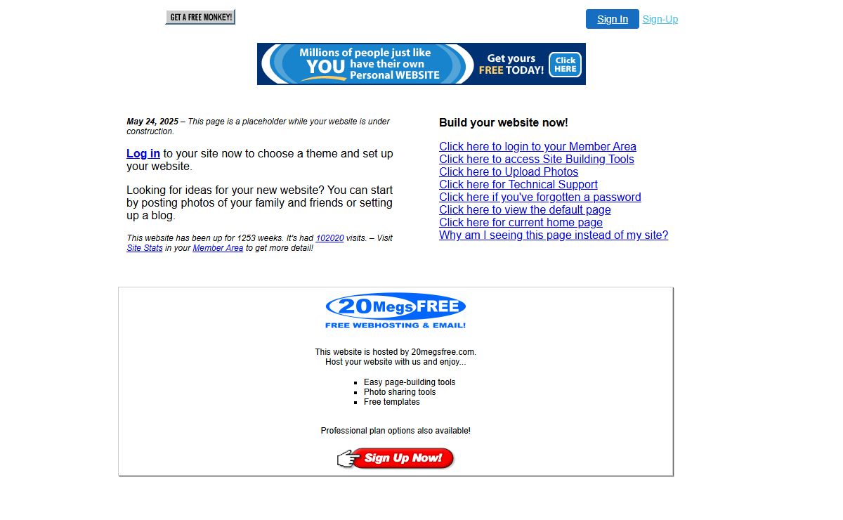 My Free website on 20megsfree.com
