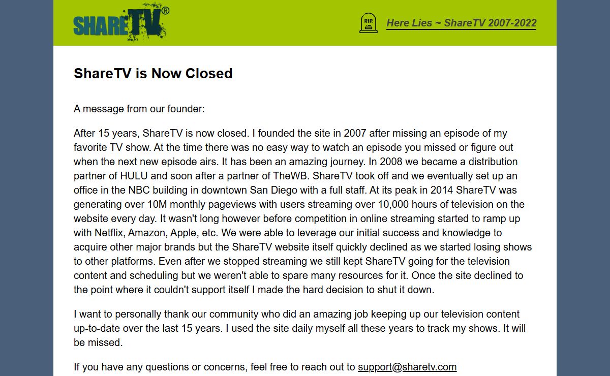 ShareTV is Now Closed