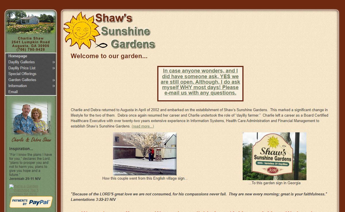 SHAW'S SUNSHINE GARDENS... The Daylily Garden of Charlie & Debra Shaw