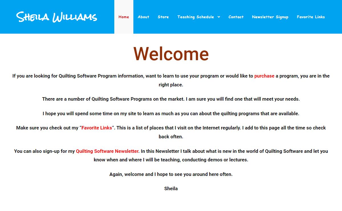 Sheila Williams – Computer and Quilting Software Consulting