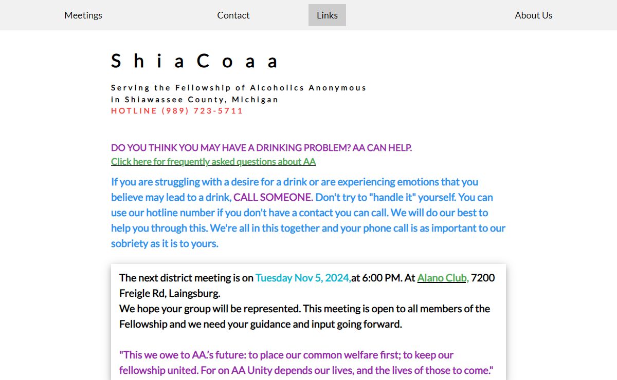AA Info Meetings Shiawassee County Michigan
