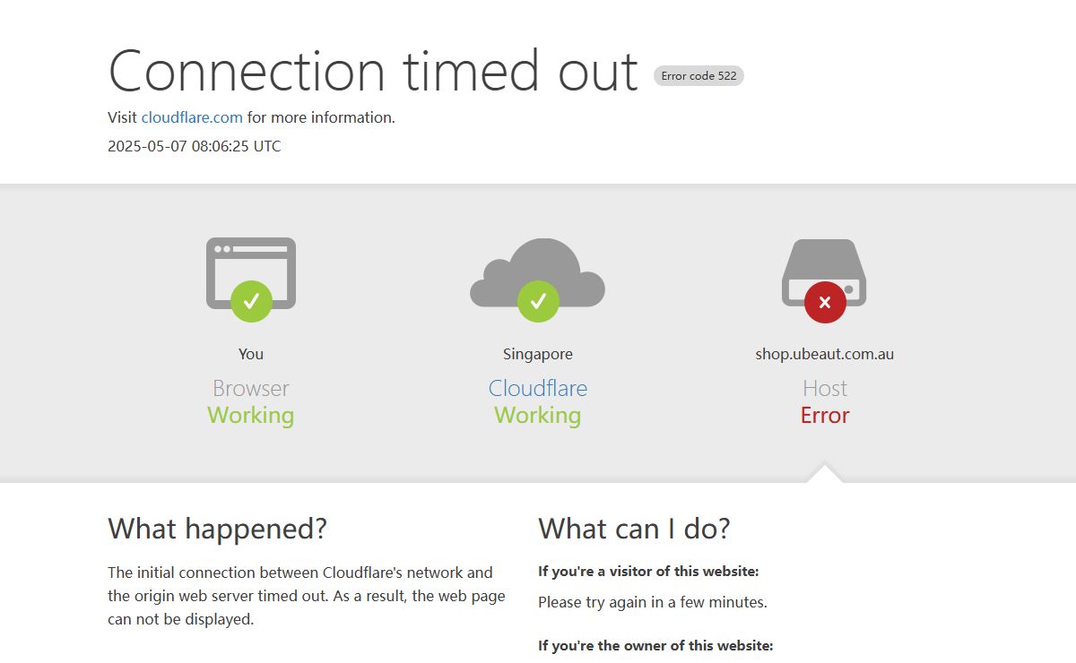 shop.ubeaut.com.au | 522: Connection timed out