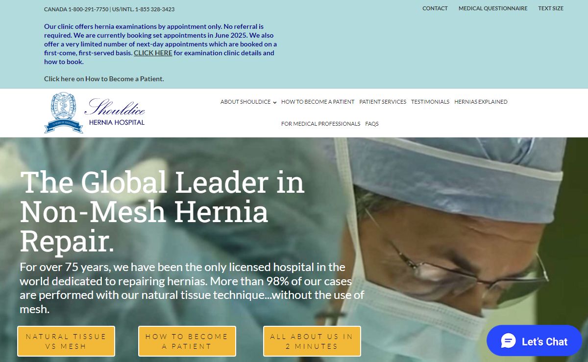 Welcome to Shouldice Hernia Hospital, The Global Leader in Non-Mesh Hernia Repair.