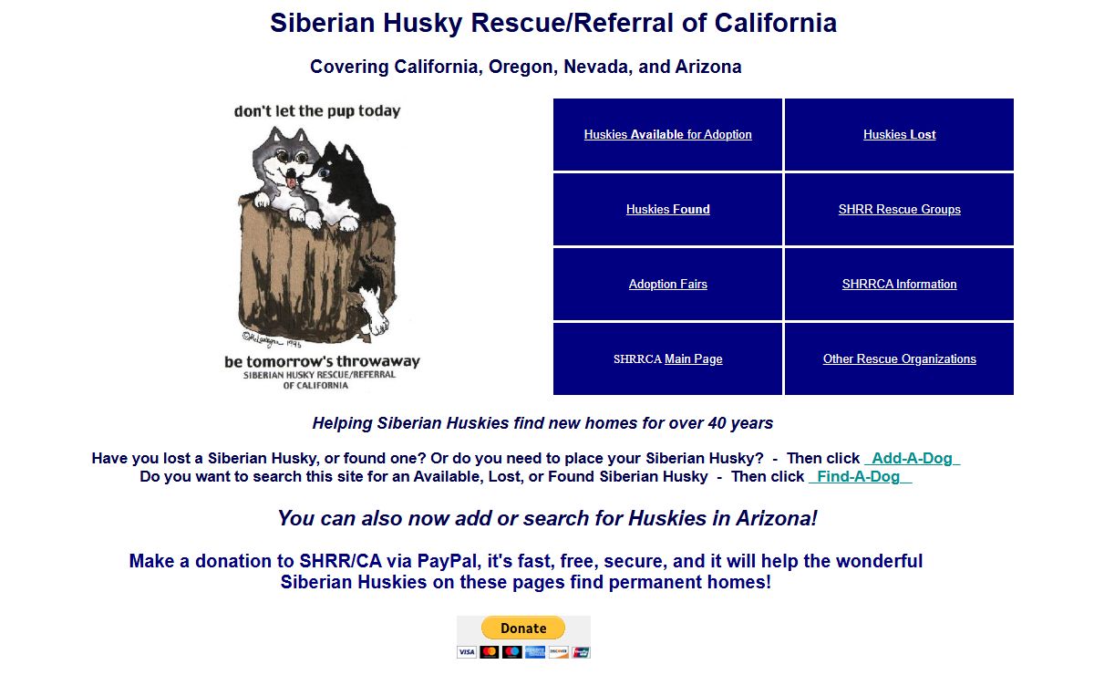 Siberian Husky Rescue/Referral of California: Main Index