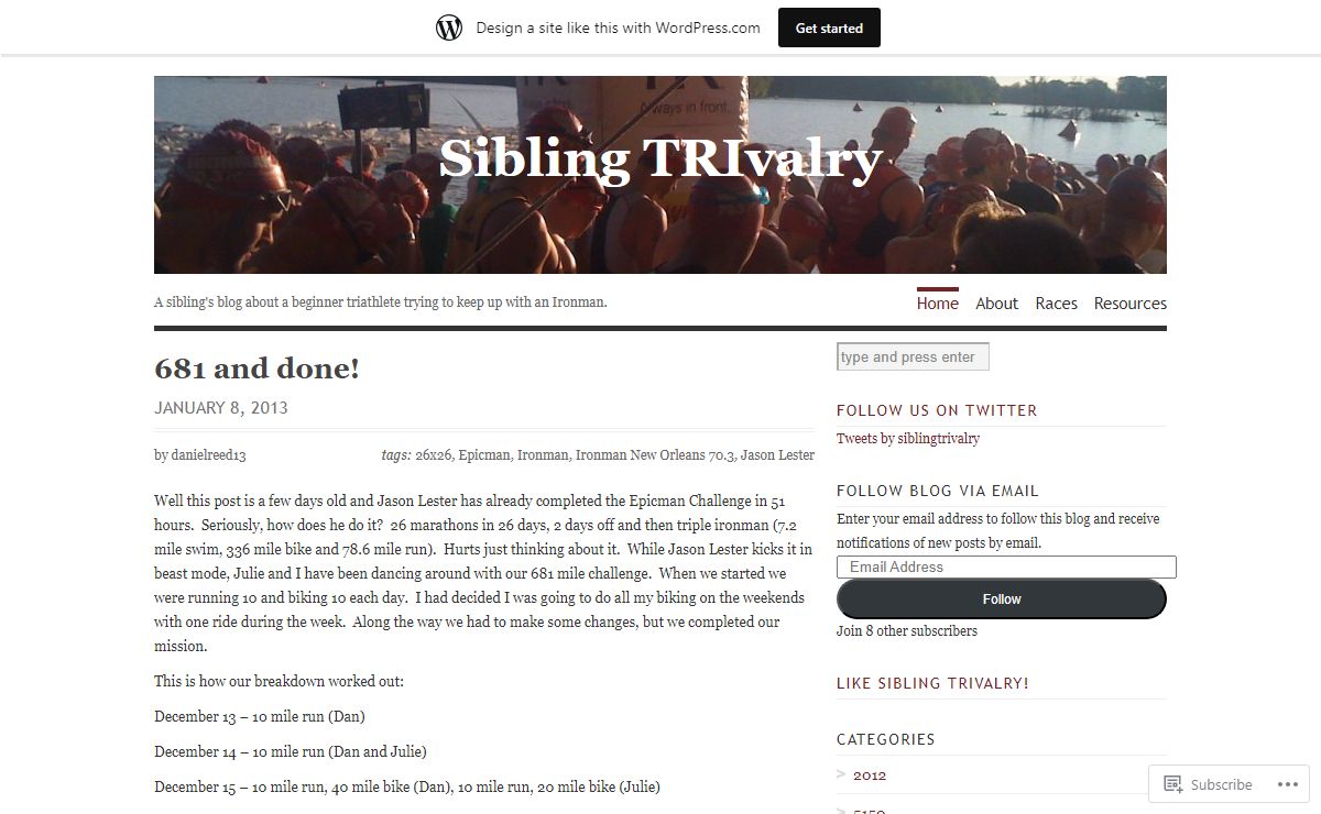 Sibling TRIvalry | A sibling's blog about a beginner triathlete trying to keep up with an Ironman.