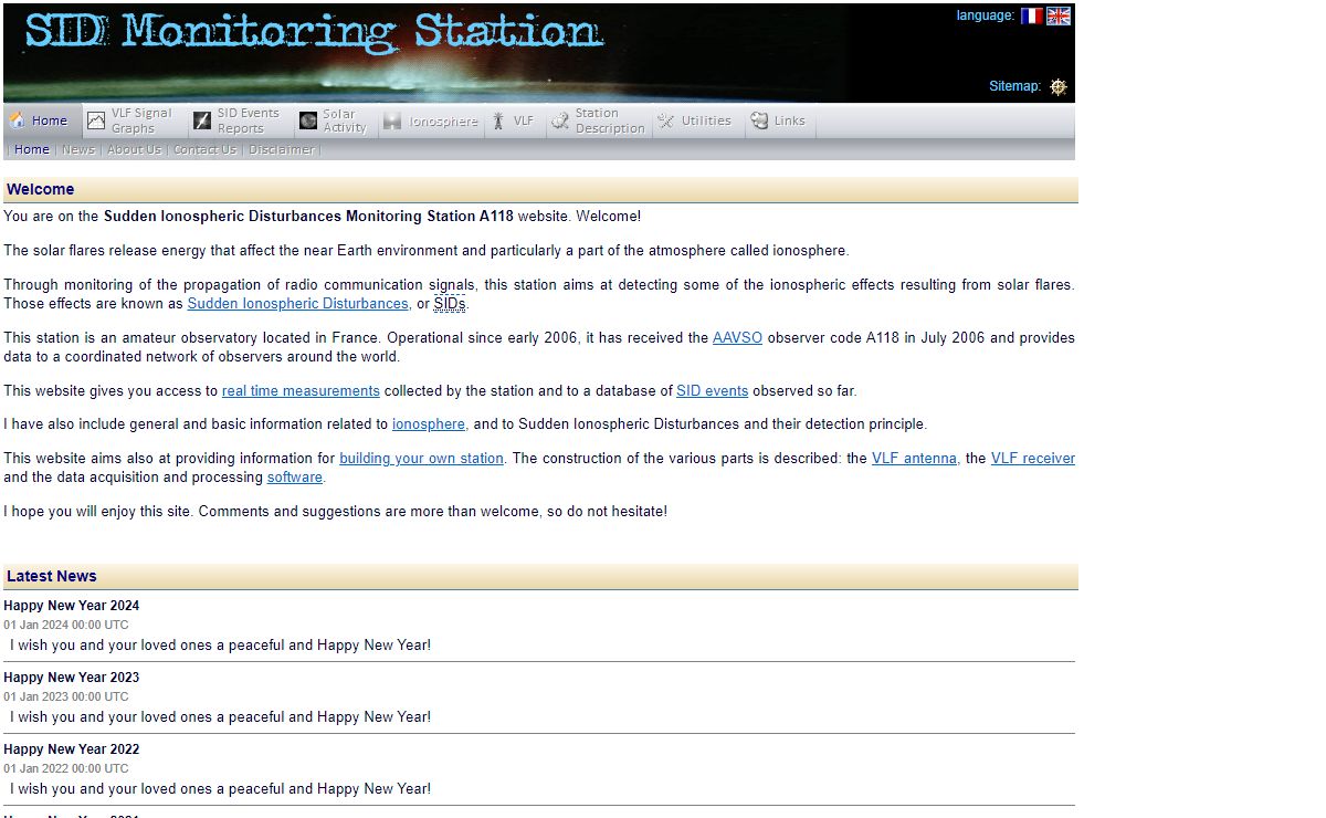 SID Monitoring Station A118 Home Page