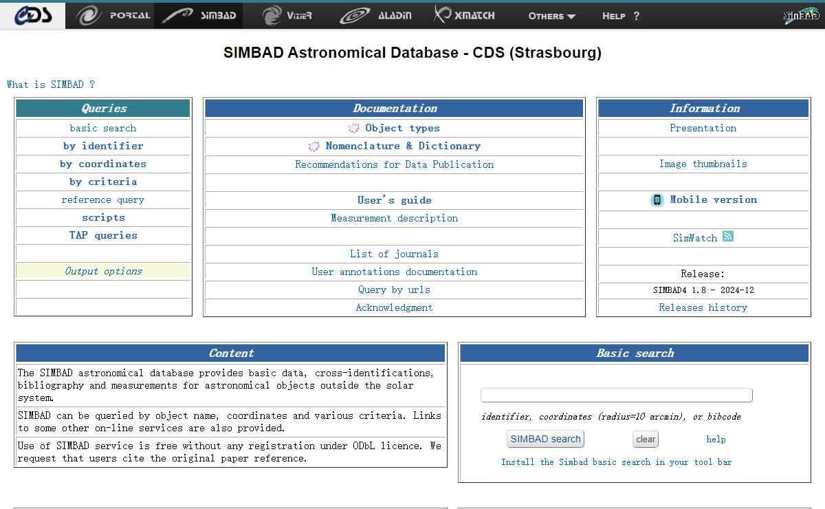 SIMBAD Astronomical Database - CDS (Strasbourg)