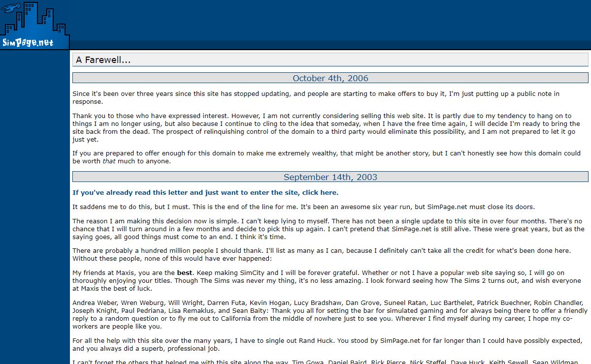 SimPage.net | A Farewell...
