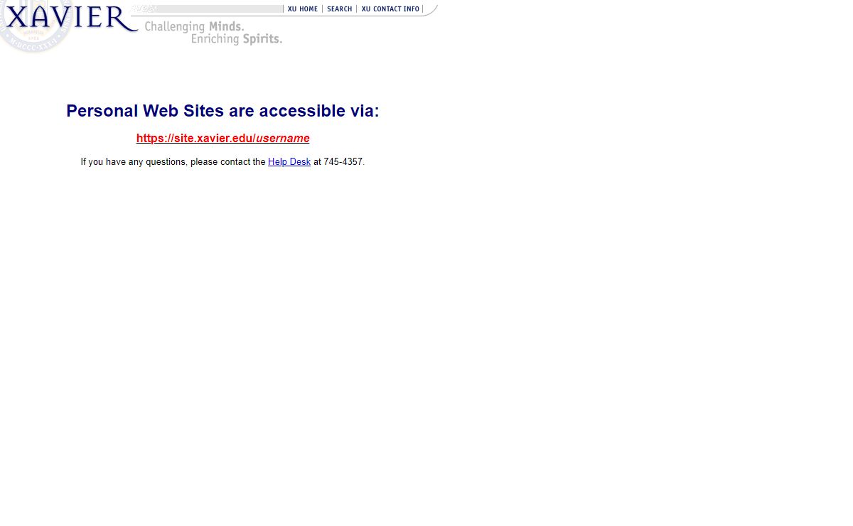 Welcome to the Xavier University Personal Web Site