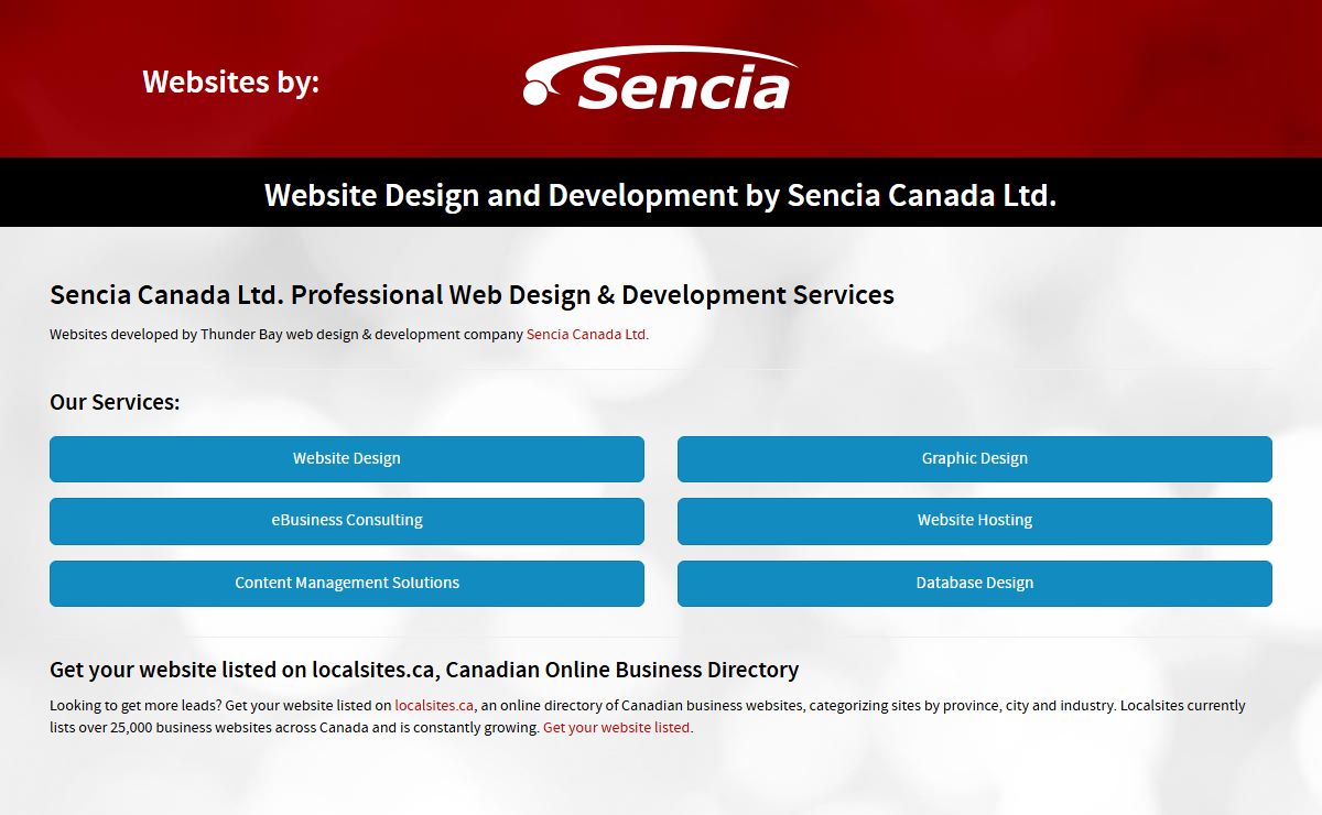 Sencia Canada Ltd. - Thunder Bay Web Design & Development