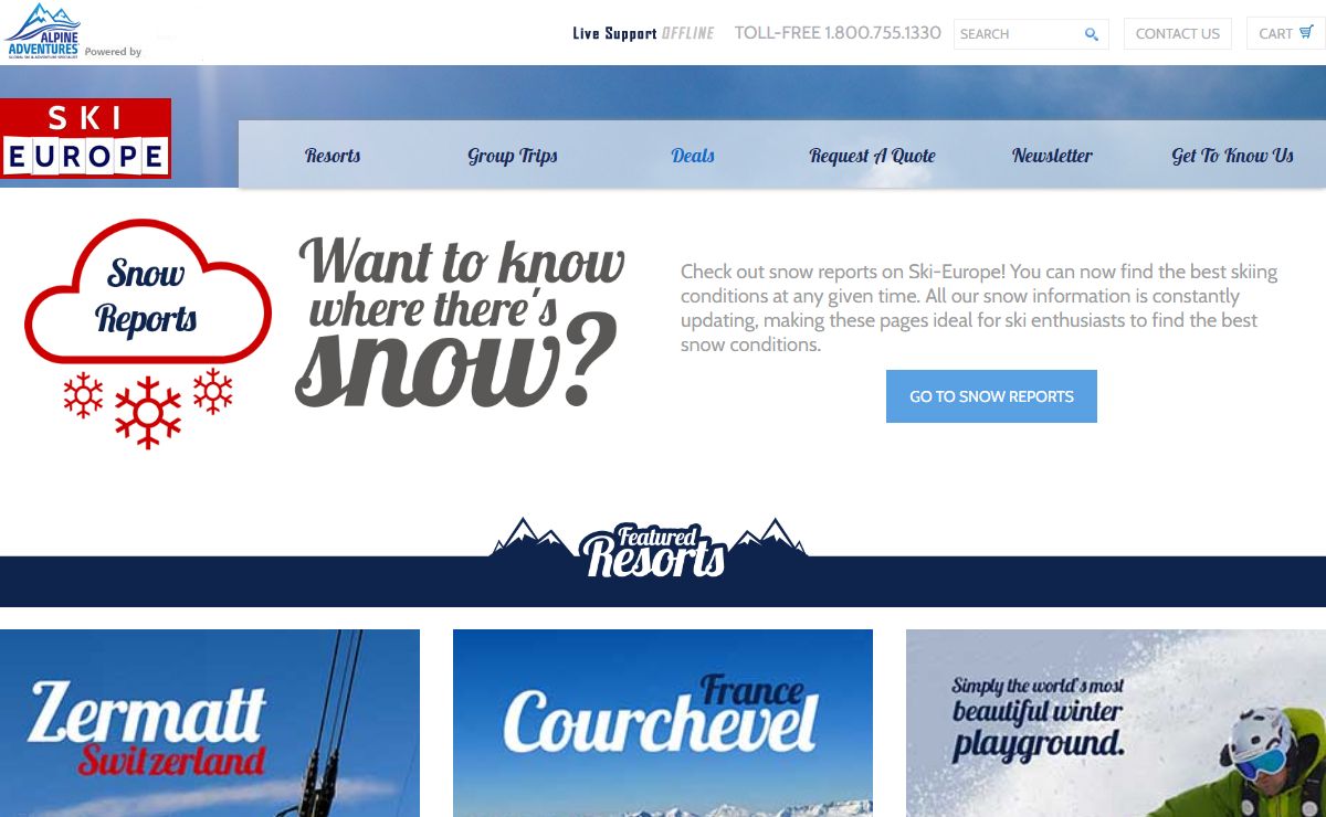 Homepage - Ski Europe - winter ski vacation deals in Andorra, Austria, France, Germany, Italy and Switzerland. Ski trips and Ski Vacations.