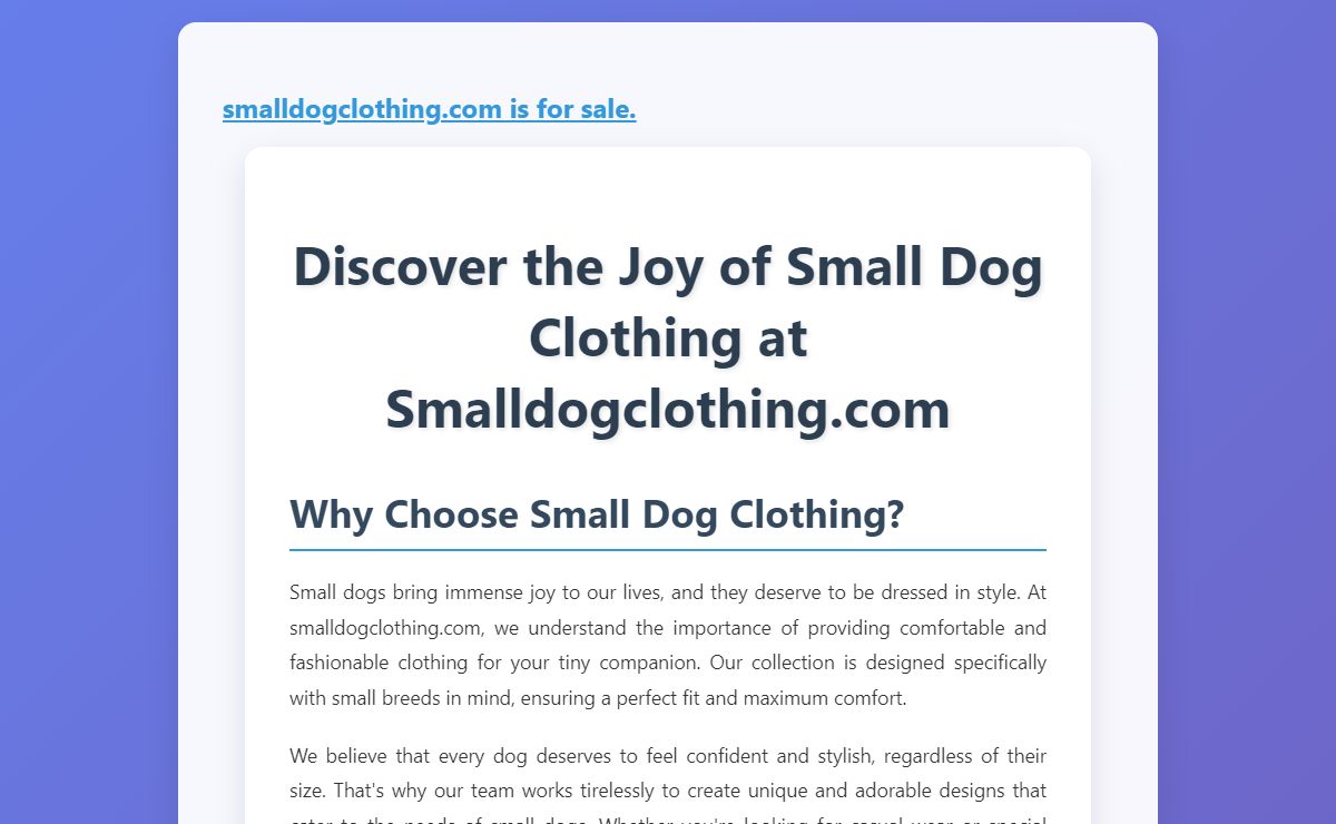 Discover the Joy of Small Dog Clothing at Smalldogclothing.com