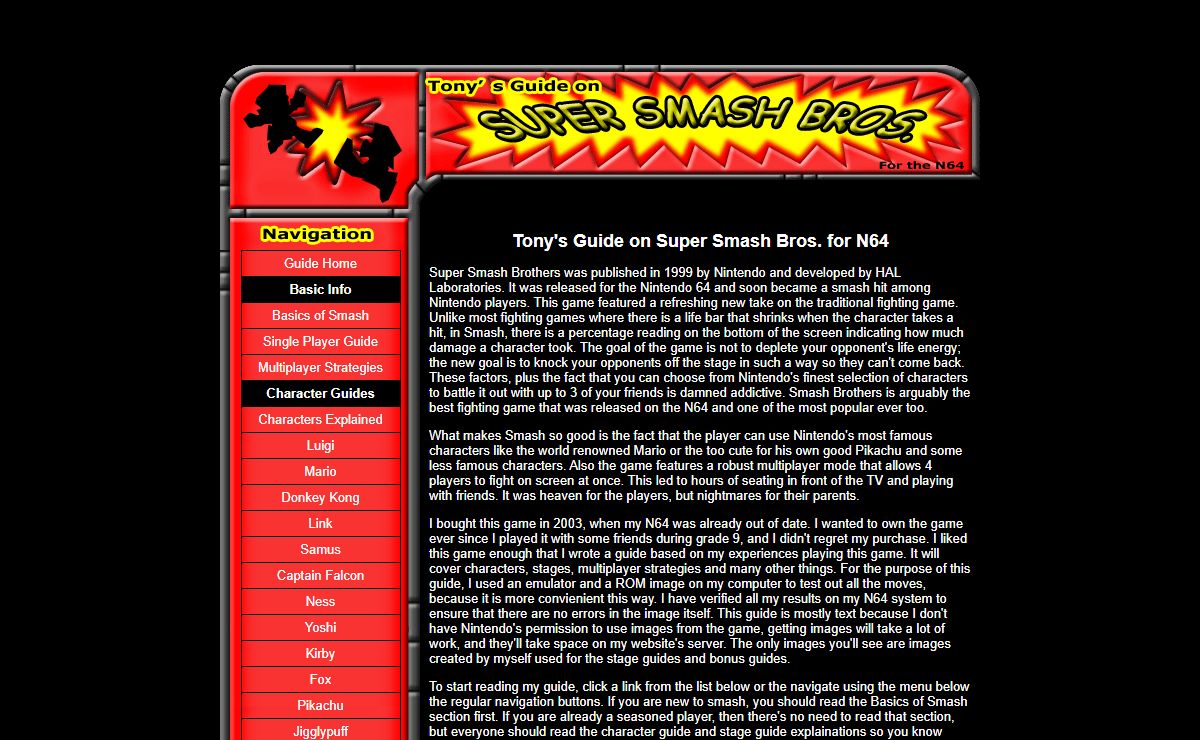 Tony's Guide on Super Smash Bros. for the N64