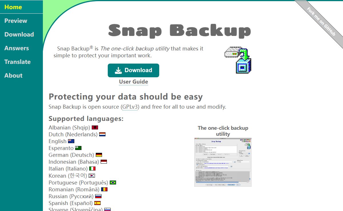 Snap Backup • The one-click backup utility