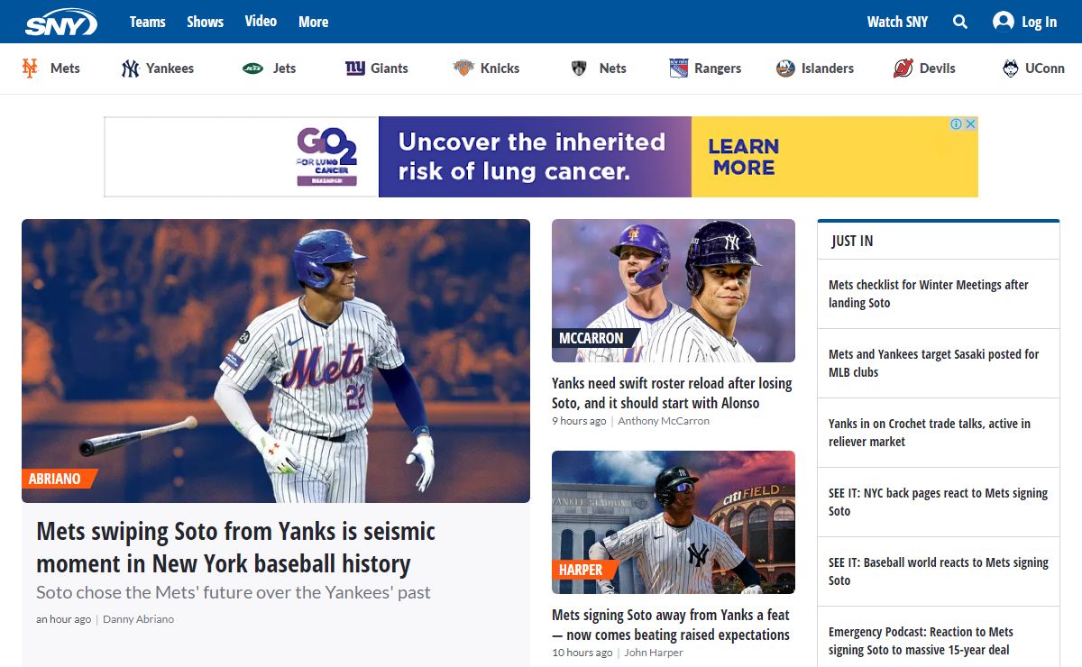 SNY | Mets, Yankees, Jets, Giants, Knicks, UConn and more