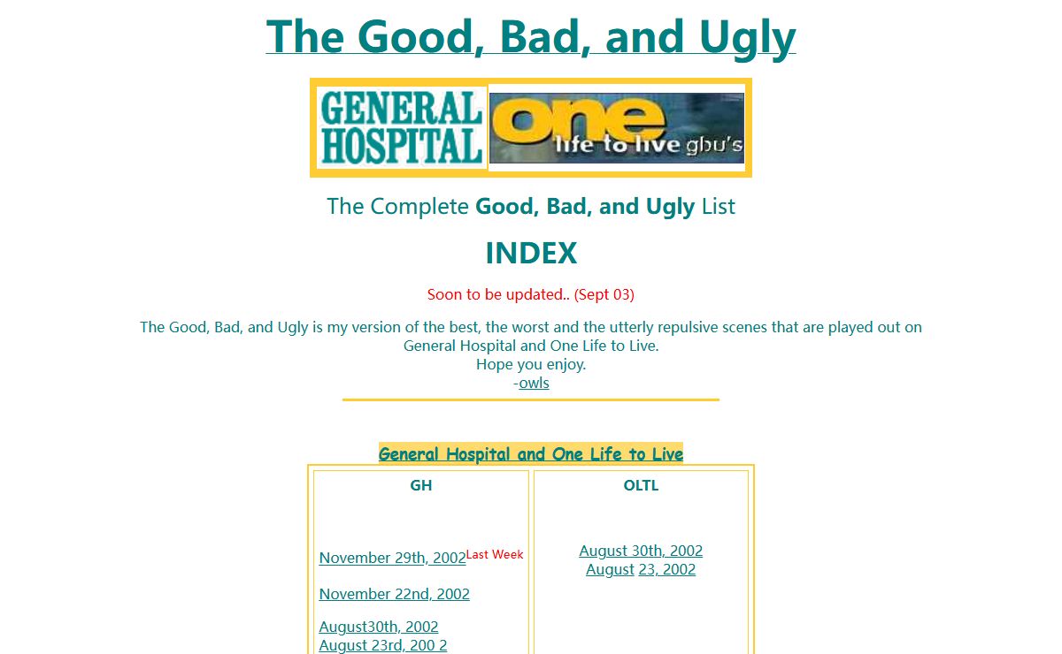 General Hospital THE GOOD, THE BAD, THE UGLY