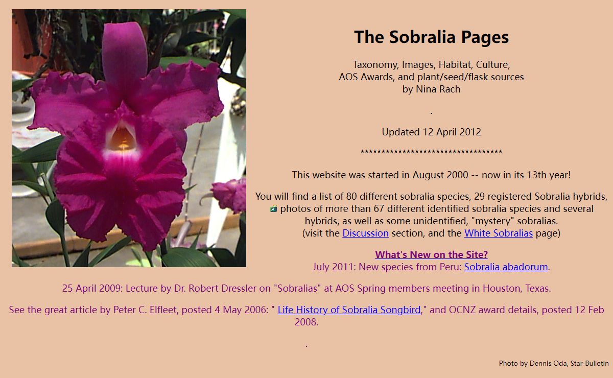 The Sobralia Pages, updated April 2012