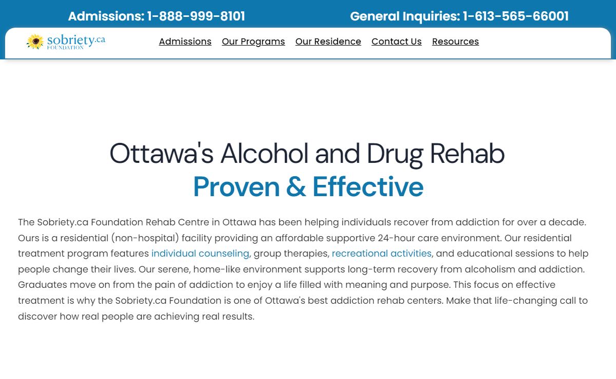 A Residential Alcohol and Drug Rehab serving Ottawa