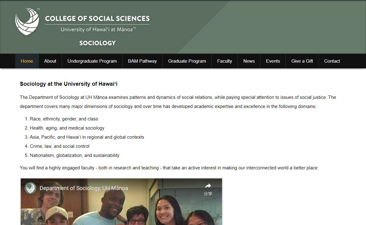 Sociology (SOC) – College of Social Sciences, UH Mānoa, Hawaiʻi