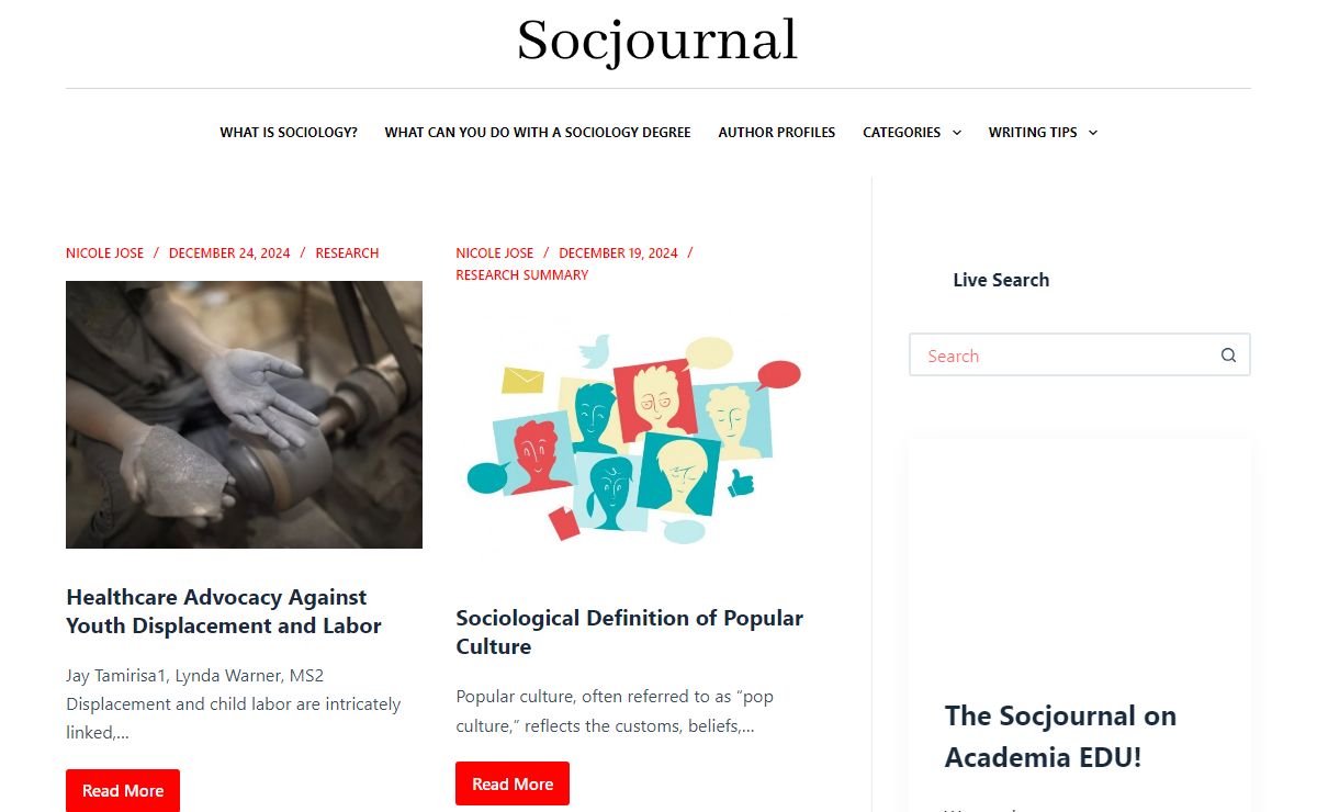 The Socjournal - A new media journal of sociology and society - Welcome to Sociology.org, your premier destination for in-depth sociological insights and education. Our platform is dedicated to fostering a deeper understanding of society, culture, and human behavior through a diverse array of articles, research papers, and educational resources.