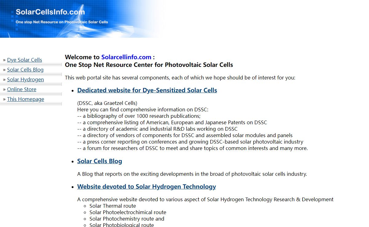 One stop Net Resource Center for Photovoltaic Solar Cells