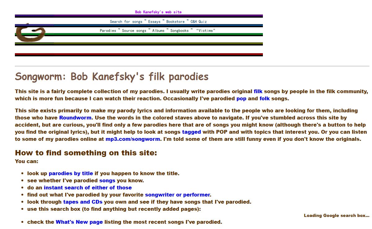 Bob Kanefsky's Songworm site