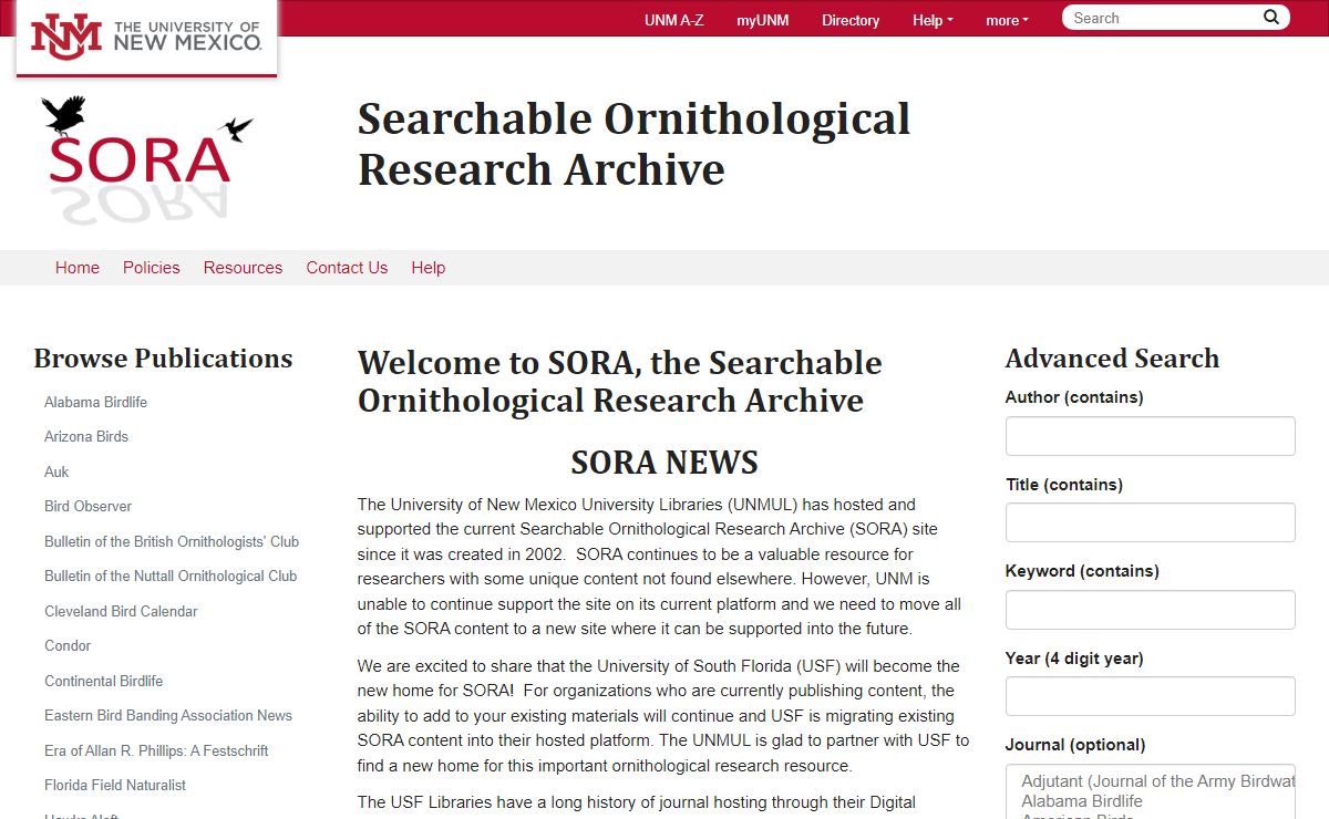 Welcome to SORA, the Searchable Ornithological Research Archive | Searchable Ornithological Research Archive