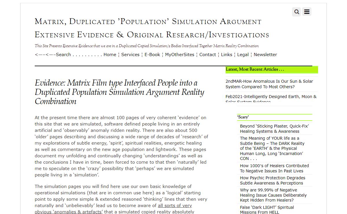 Matrix, Duplicated ‘Population’ Simulation Argument Extensive Evidence & Original Research/Investigations